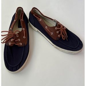 Polo Ralph Lauren Men’s Rylander Blue and Brown Canvas Boat Shoes 11D